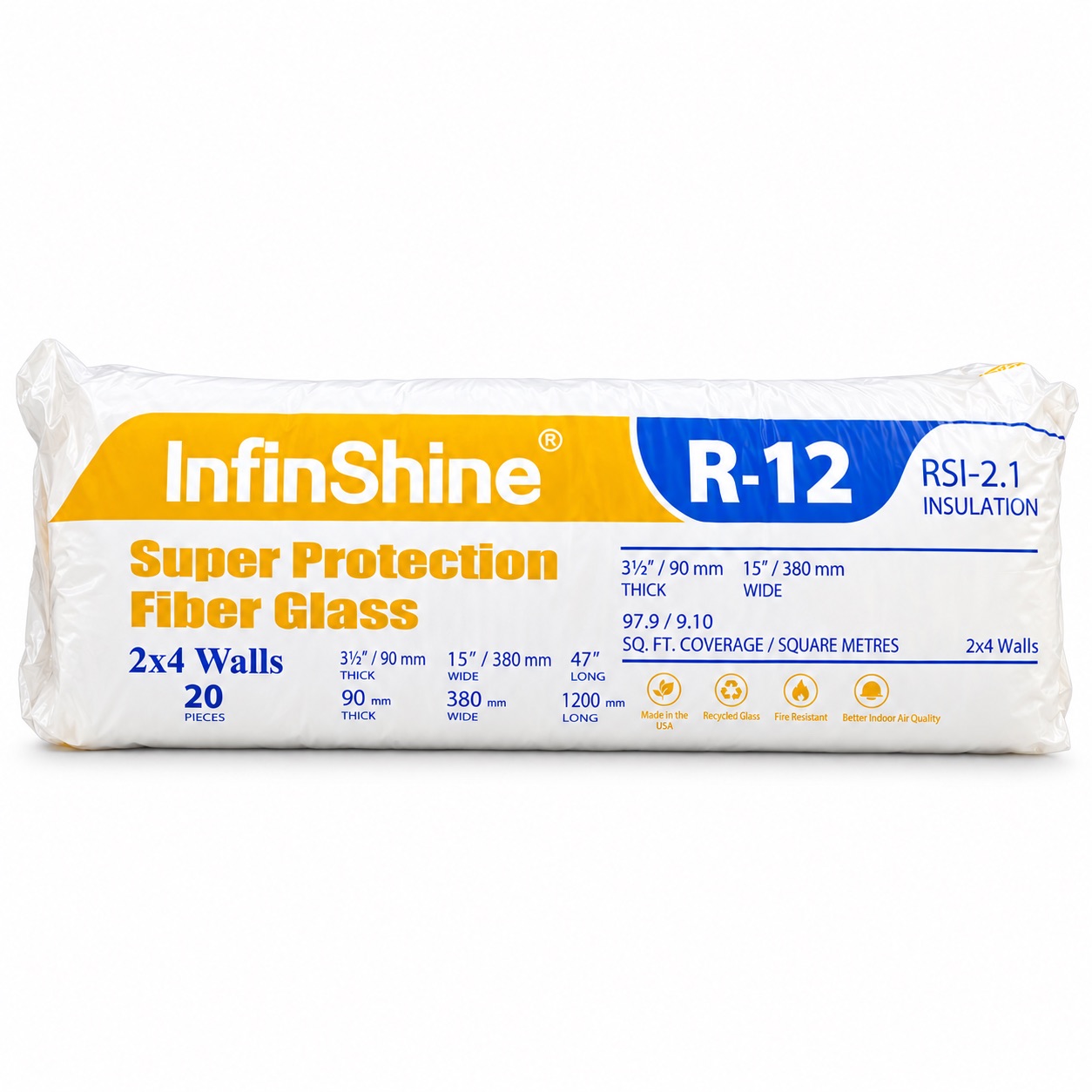 English-labelled package of R-12 fiberglass insulation